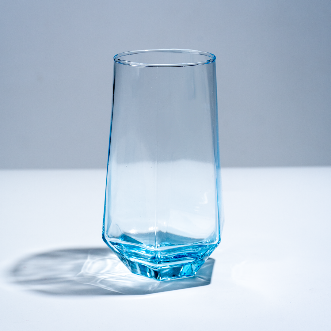 Modern Amethyst Blue Hexagonal Base Drinking Glass - Set of 6