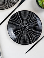 Black and White Grid Ceramic Dinnerware - Set of 18