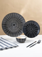 Black and White Grid Ceramic Dinnerware - Set of 18