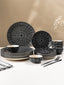 Black and White Grid Ceramic Dinnerware - Set of 18