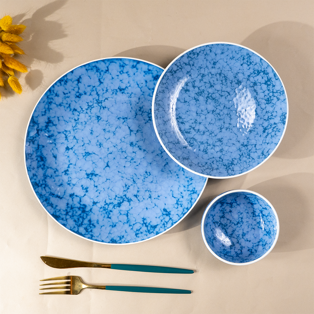 Blue Marble Ceramic Dinnerware Set - Set of 3
