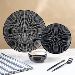 Black and White Grid Ceramic Dinnerware - Set of 3