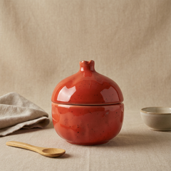 Red Pomegranate Shaped Ceramic Jar with Lid