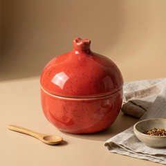 Red Pomegranate Shaped Ceramic Jar with Lid