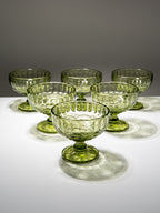 Vintage Olive Green Embossed Dessert Cups - Set of 6