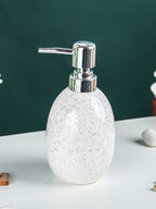 White and Gray Speckled Ceramic Soap Dispenser
