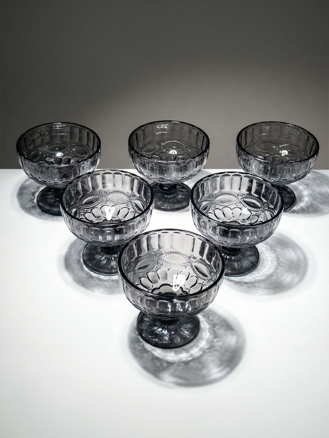 Vintage Smoky Grey Embossed Dessert Cups - Set of 6