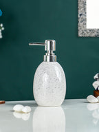 White and Gray Speckled Ceramic Soap Dispenser