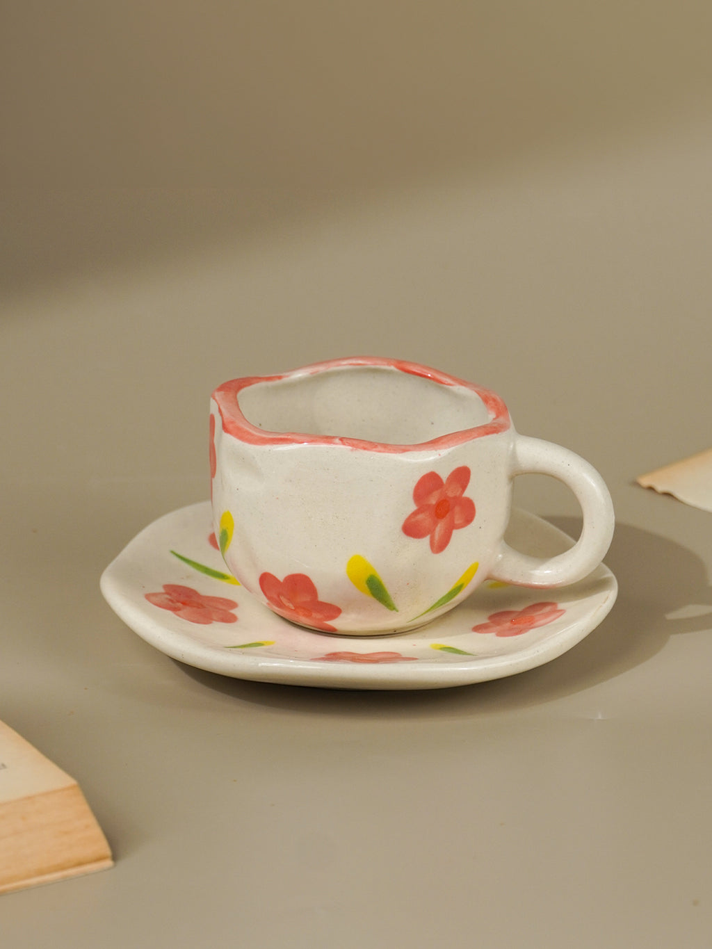 Hand-Painted Floral Ceramic Cup and Saucer Set