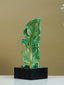 Green Leaf-Inspired Decorative Sculpture with Golden Accents