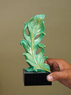 Green Leaf-Inspired Decorative Sculpture with Golden Accents