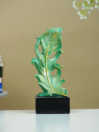 Green Leaf-Inspired Decorative Sculpture with Golden Accents