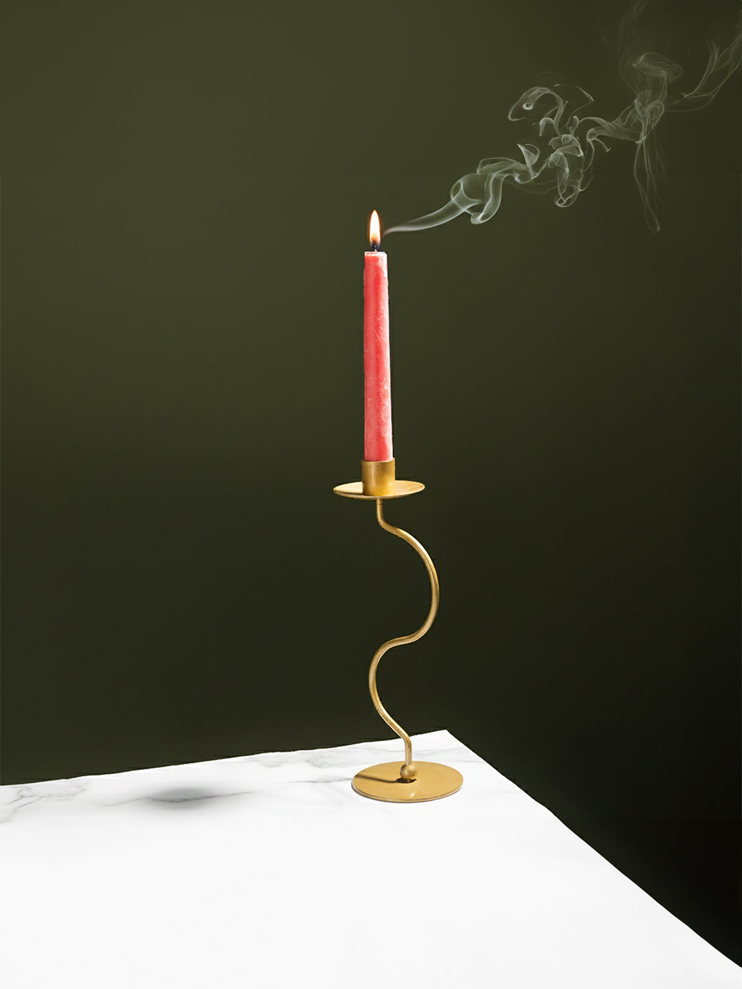 Brass Candle Holder with Curved Stem
