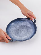 Matte Blue Ceramic Bowl with Unique Dual-Handle Design