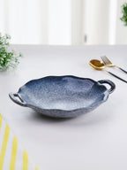 Matte Blue Ceramic Bowl with Unique Dual-Handle Design