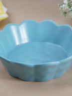 Sky Blue Ceramic Bowl with Scalloped Edges - Large