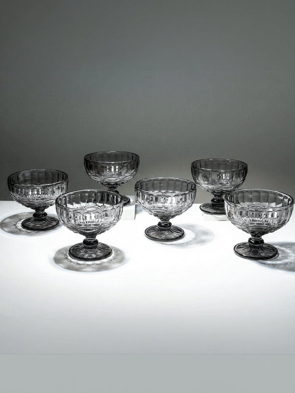 Vintage Smoky Grey Embossed Dessert Cups - Set of 6
