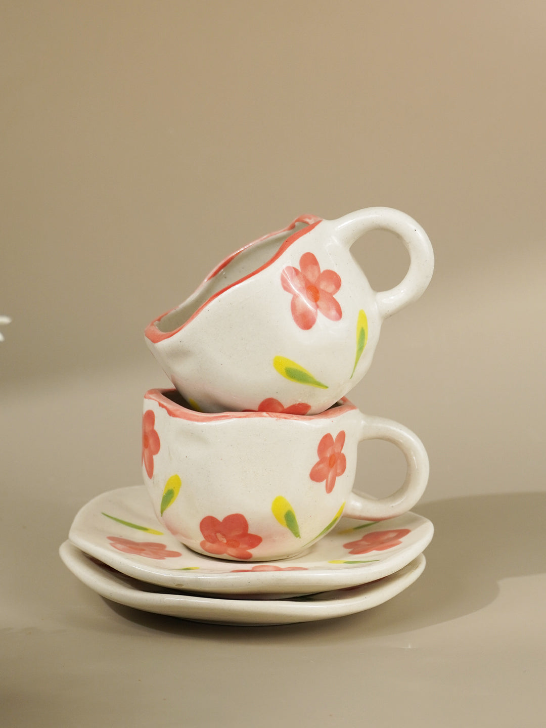 Hand-Painted Floral Ceramic Cup and Saucer Set