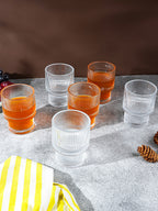 Ribbed Glasses with Stacked Ring Base | Set of 6
