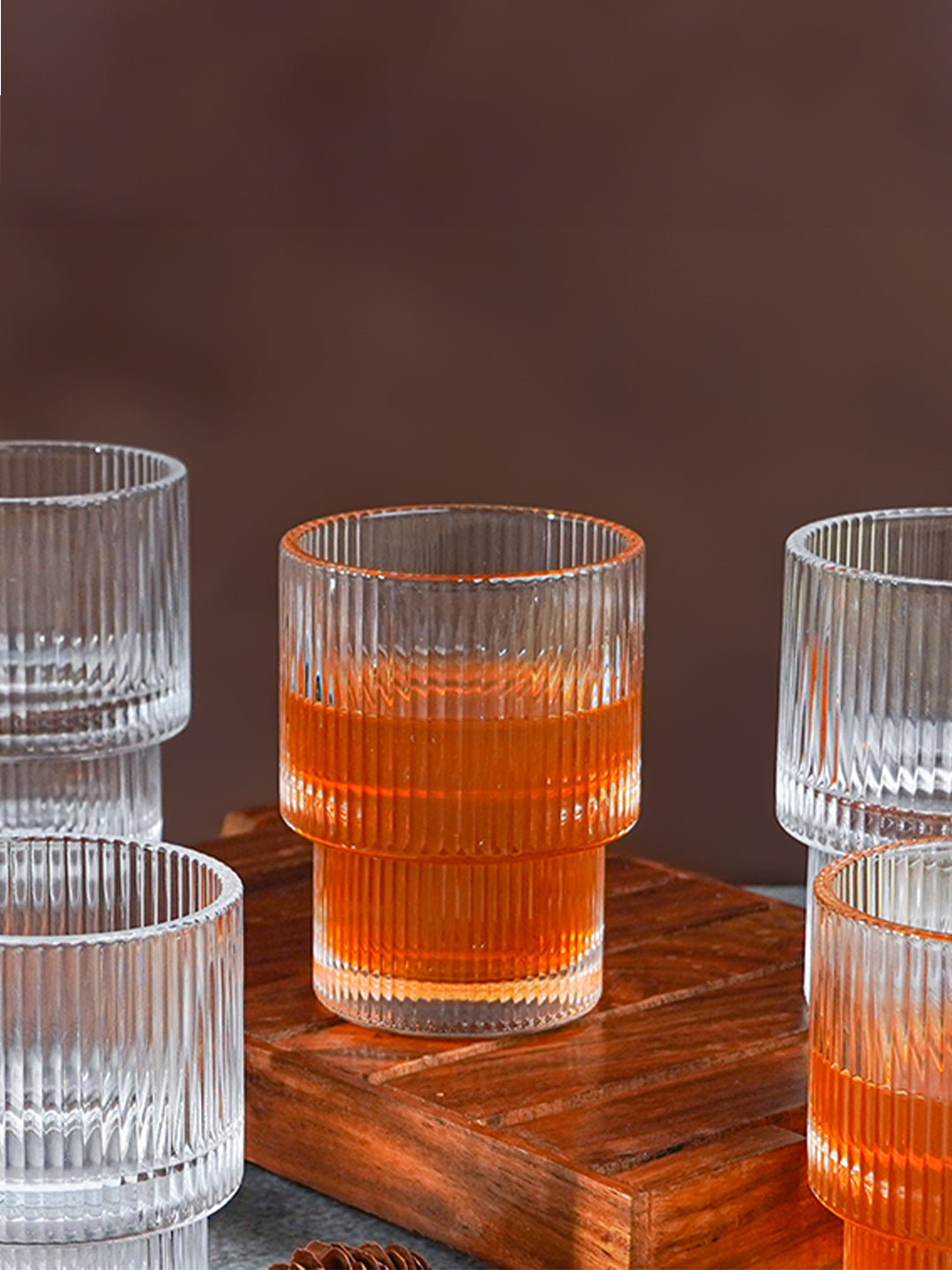 Ribbed Glasses with Stacked Ring Base | Set of 6
