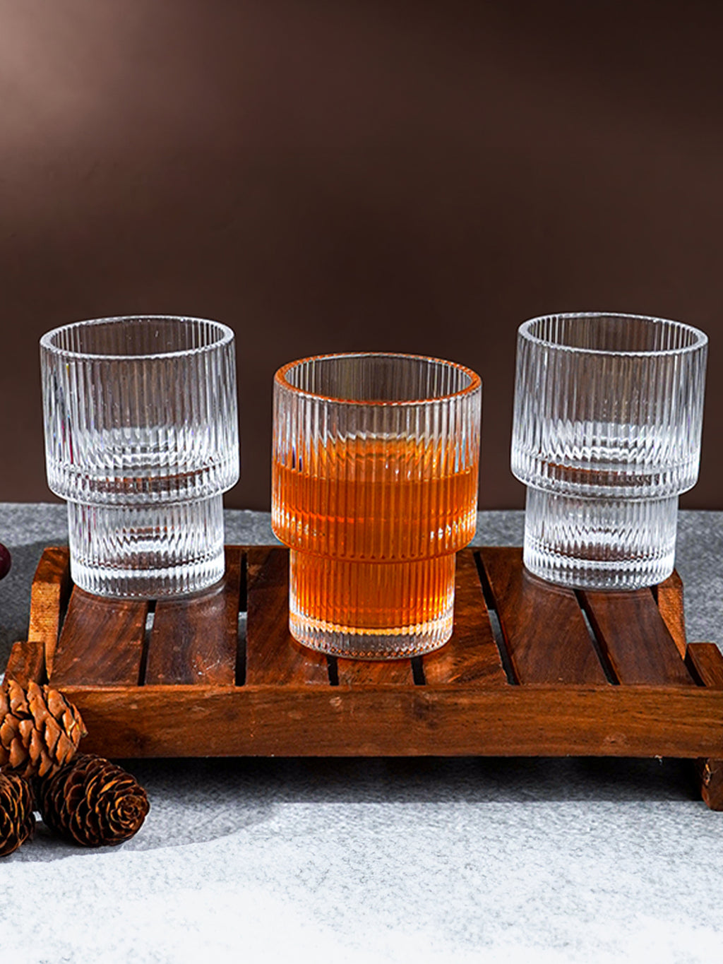 Ribbed Glasses with Stacked Ring Base | Set of 6