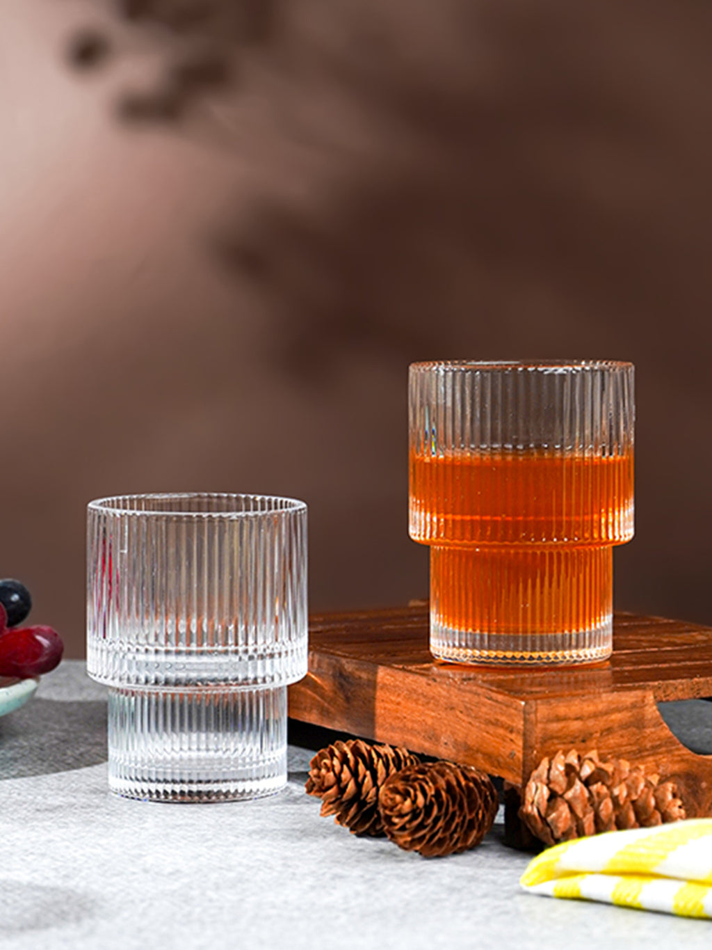 Ribbed Glasses with Stacked Ring Base | Set of 6