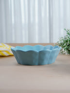 Sky Blue Ceramic Bowl with Scalloped Edges - Large