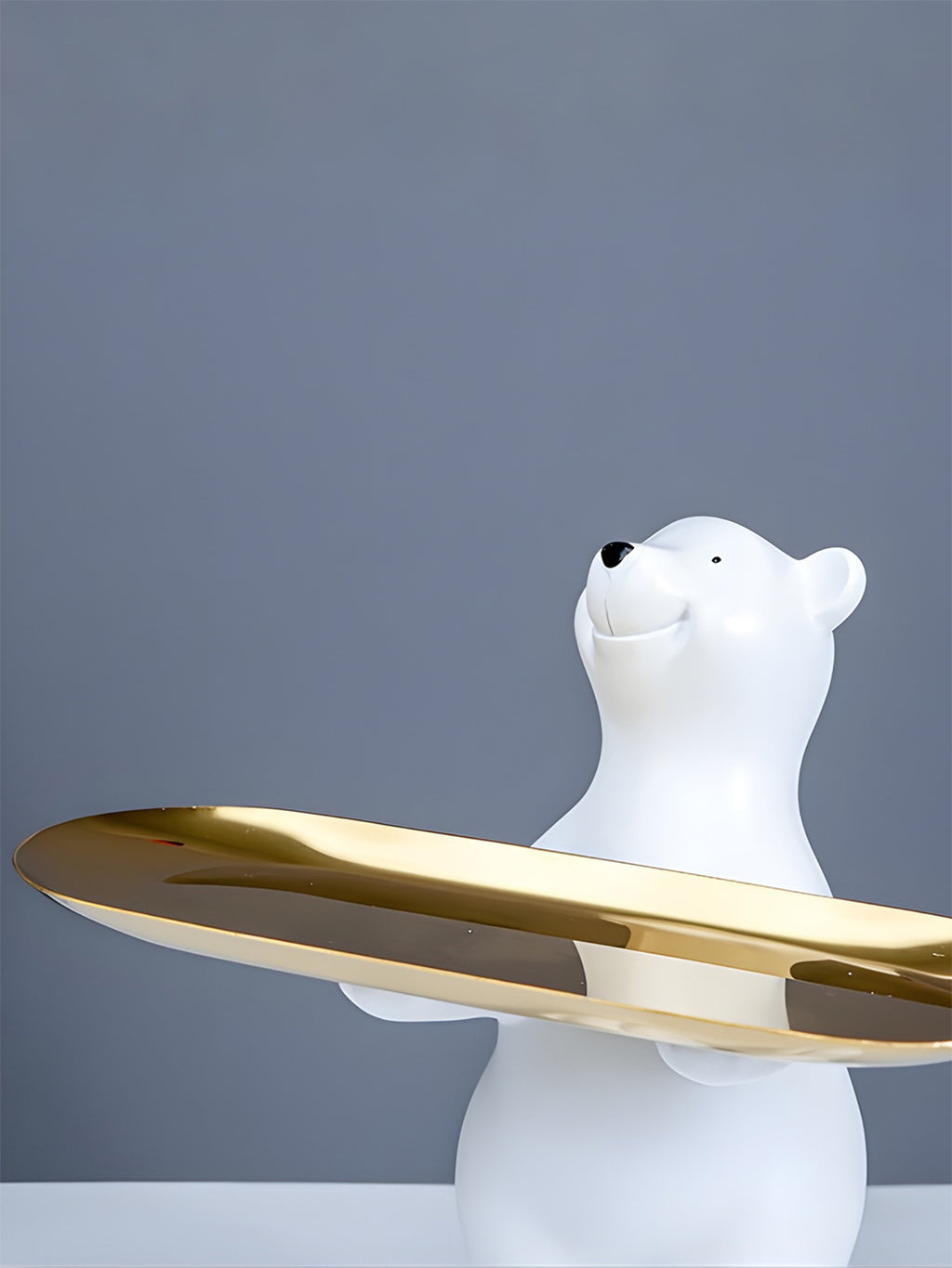 White Polar Bear Decorative Tray with Gold Plate