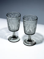 Smoky Black Palm Leaf Embossed Glass Goblet