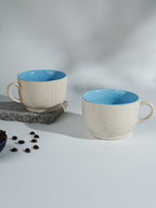 Cappuccino Cup in Light Blue Ceramic with White Exterior