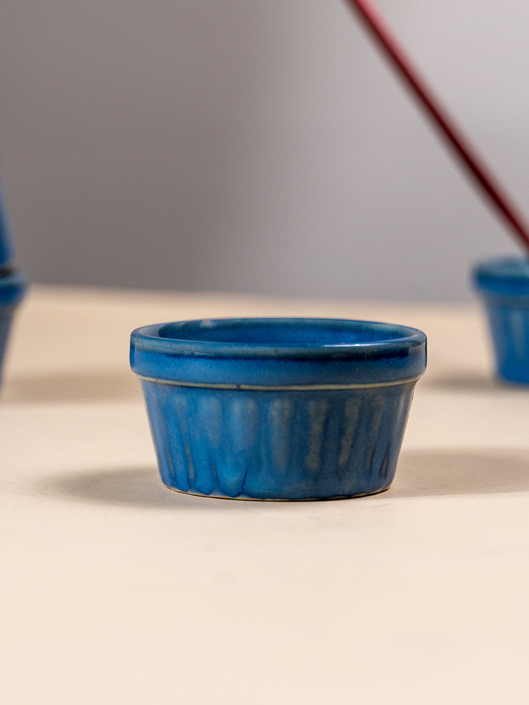 Solid Blue Color Dip Bowls with Design Secondary image