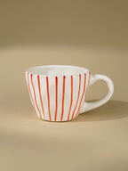 White Ceramic Cup with Hand-Painted Red Stripes