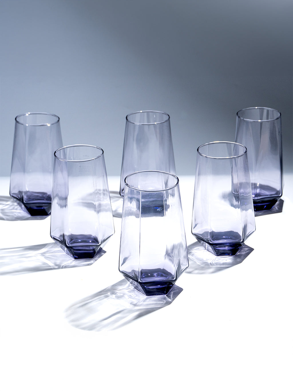 Modern Amethyst Purple Hexagonal Base Drinking Glass - Set of 6
