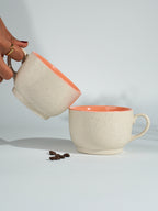 Cappuccino Cup in Orange Ceramic with White Exterior