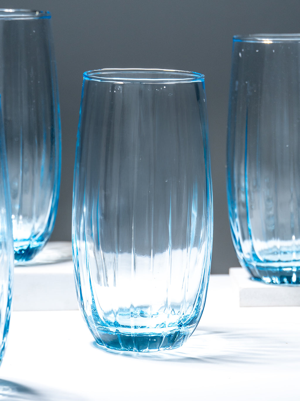Ocean-Blue Textured Tall Glasses - Set of 6