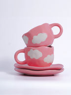 Pink with White Cloud Ceramic Cup and Saucer Set
