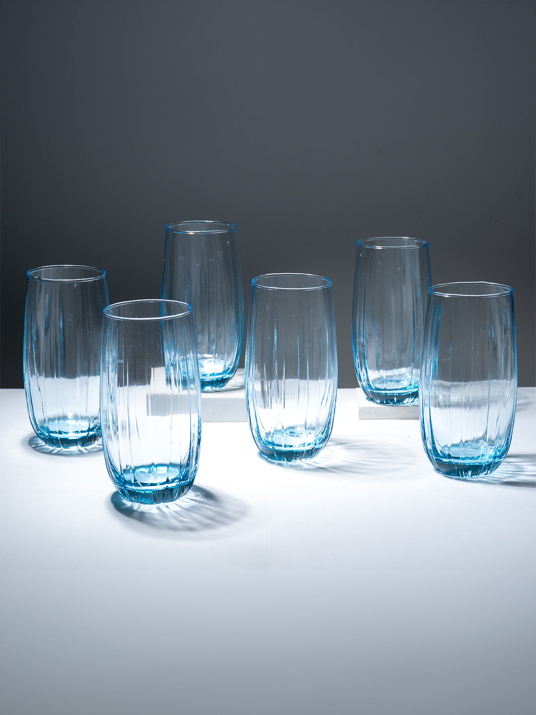 Ocean-Blue Textured Tall Glasses - Set of 6 Main image