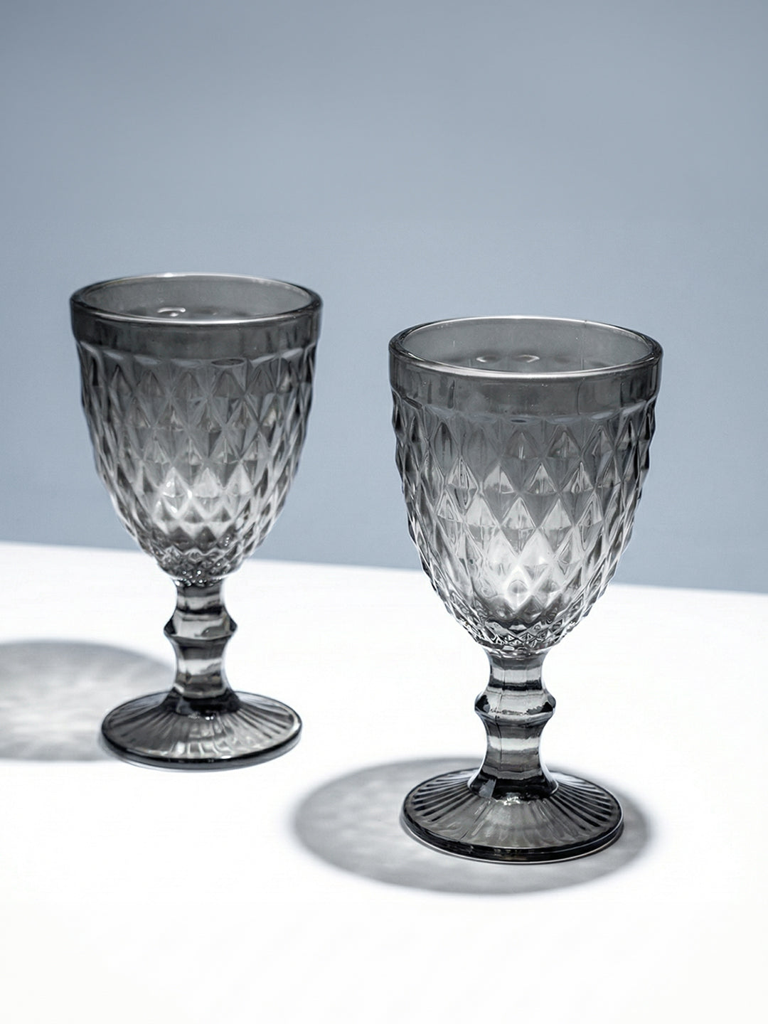 Smoke-Grey Diamond-Cut Goblets - Set of 6