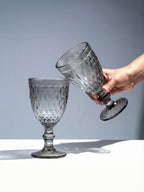 Smoke-Grey Diamond-Cut Goblets - Set of 6
