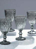 Smoke-Grey Diamond-Cut Goblets - Set of 6