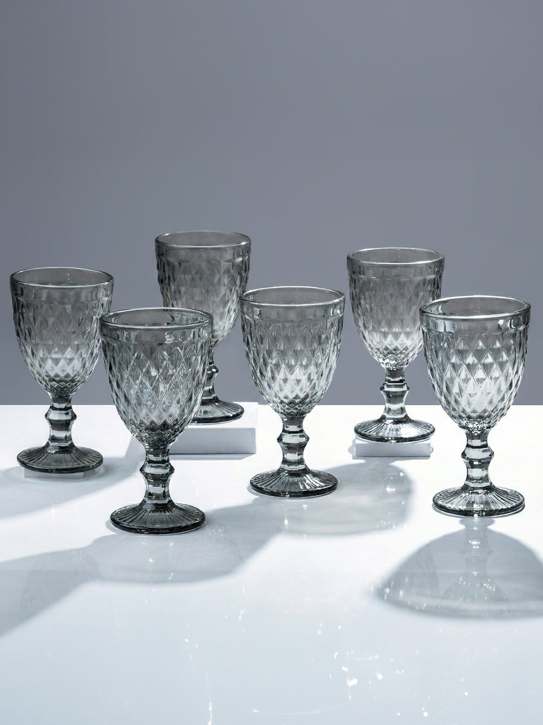 Smoke-Grey Diamond-Cut Goblets - Set of 6 Main image