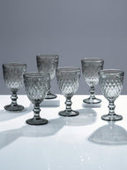 Smoke-Grey Diamond-Cut Goblets - Set of 6