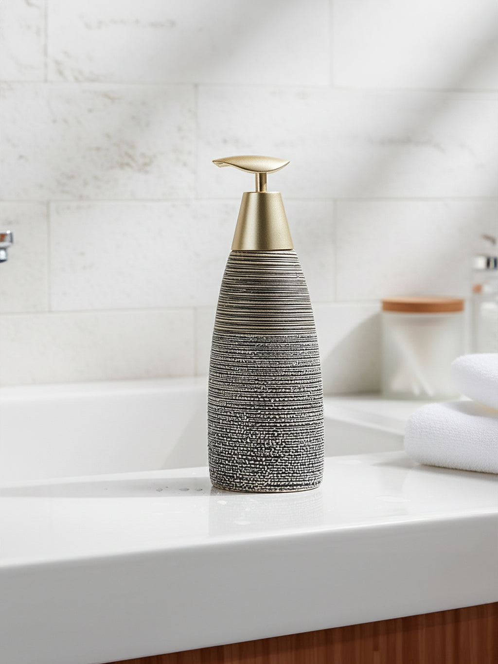 Modern Black & Gold Ceramic Soap Dispenser