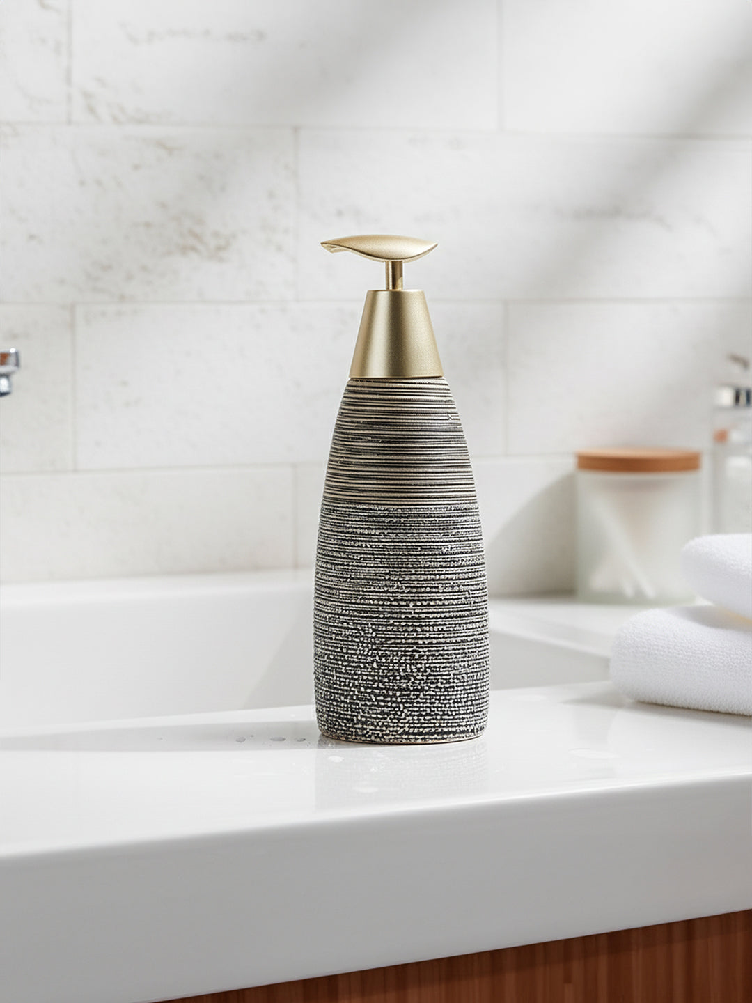 Modern Black & Gold Ceramic Soap Dispenser