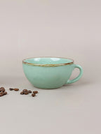 Blue Ceramic Latte Mug with Golden Border