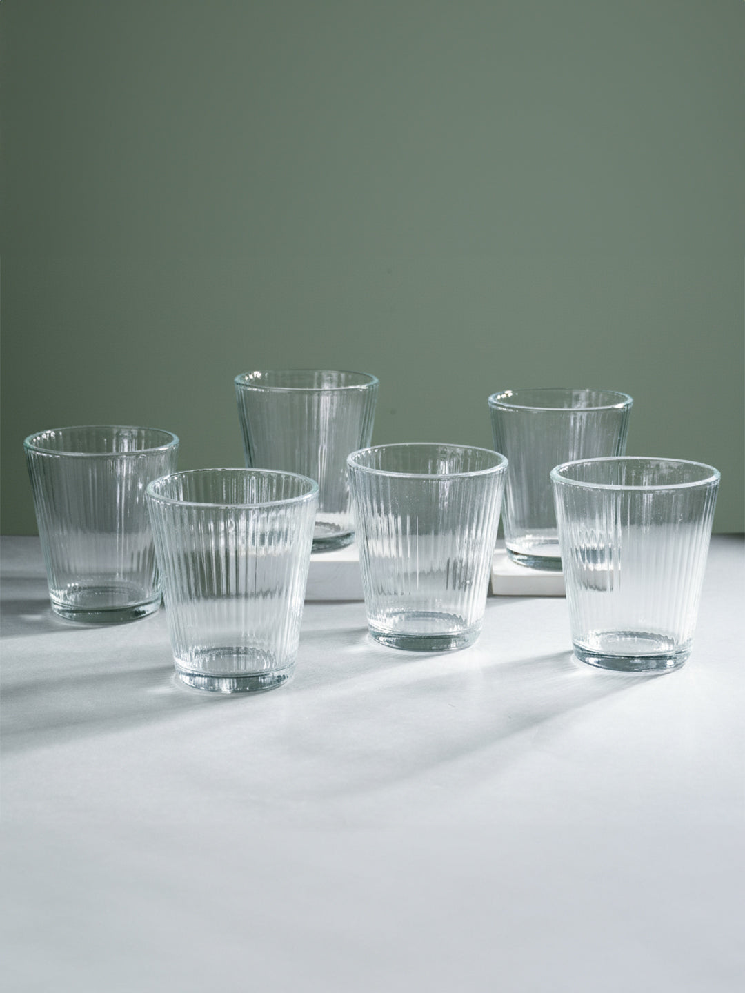 Clear Ribbed Glasses with Classic Textured Design | Set of 6 Main image