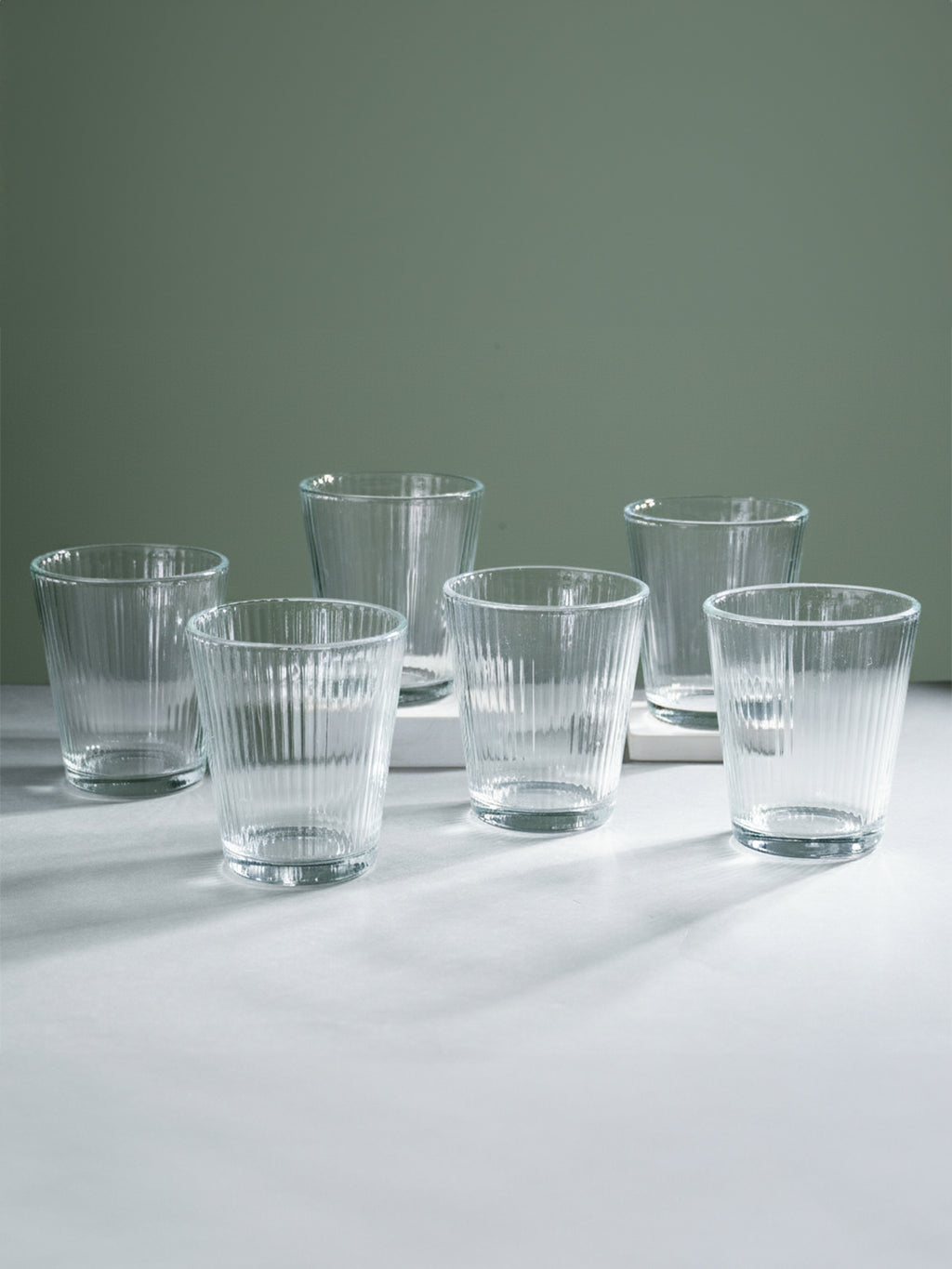 Clear Ribbed Glasses with Classic Textured Design | Set of 6