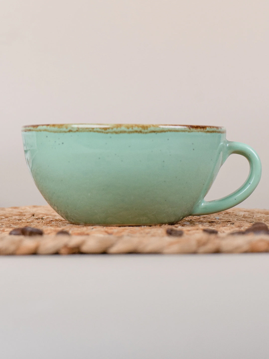 Blue Ceramic Latte Mug with Golden Border