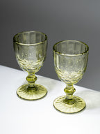 Vintage-Style Yellow Embossed Goblets - Set of 6