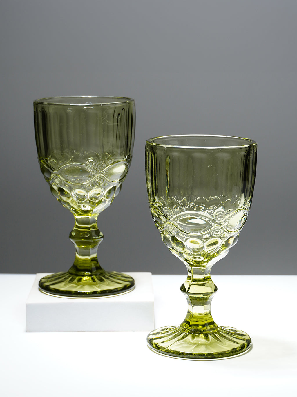 Vintage-Style Yellow Embossed Goblets - Set of 6